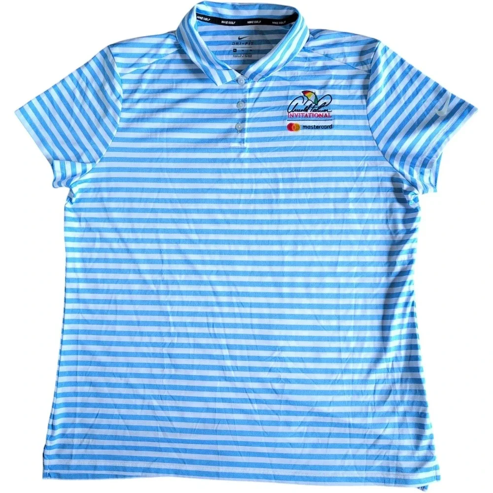 Arnold Palmer‎ Invitational Shirt Polo Mens XL Blue Stripe Nike Golf Dri Fit